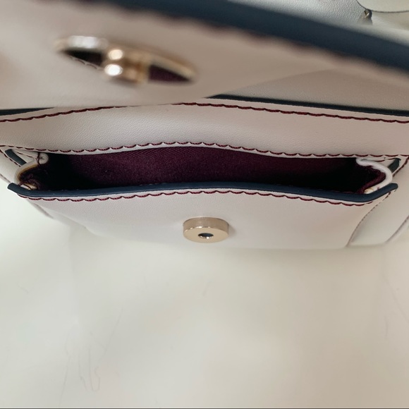 Zara · Cream Navy Gold Handbag Crossbody Burgundy Lining - Zara Basic Collection - Picture 10 of 16